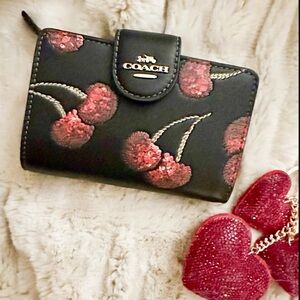 NWT | Coach Medium Corner Zip Wallet With Cherry Print